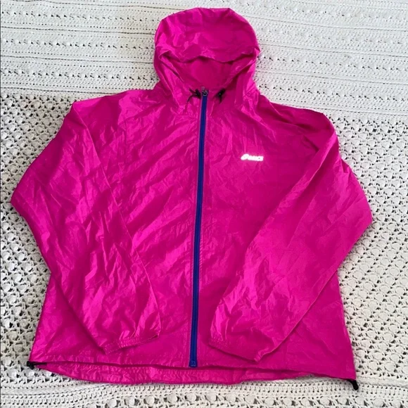 ASICS Packable Jacket Sz L Pink with blue trim - Picture 1 of 9